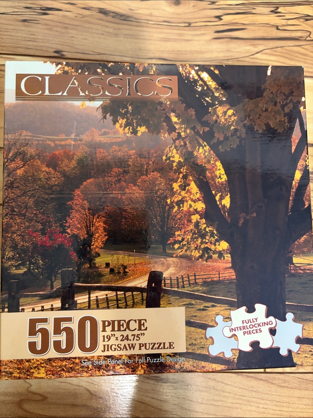 NIB Jigsaw puzzle 550 piece fully interlocking Fall Leaves Trees Fence Country